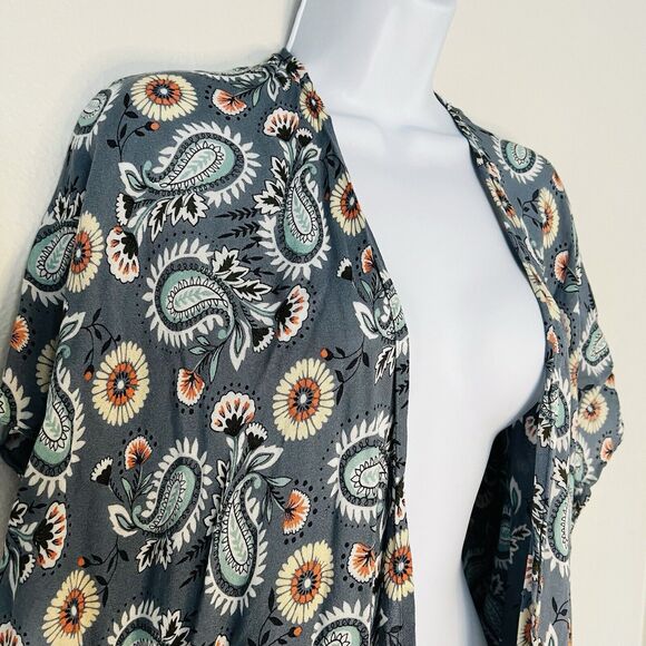 Loft Kimono One Size Spring Floral Print Open Lightweight Light Blue Modal - Picture 3 of 8